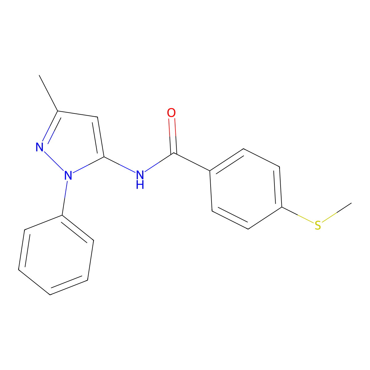 N-(3-methyl-1-phenyl-1H-pyrazol-5-yl)-4-(methylthio)benzamide molecular structure, CAS 1171648-68-2