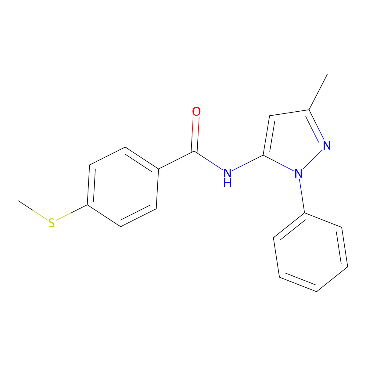 N-(3-methyl-1-phenyl-1H-pyrazol-5-yl)-4-(methylthio)benzamide molecular structure, CAS 1171648-68-2