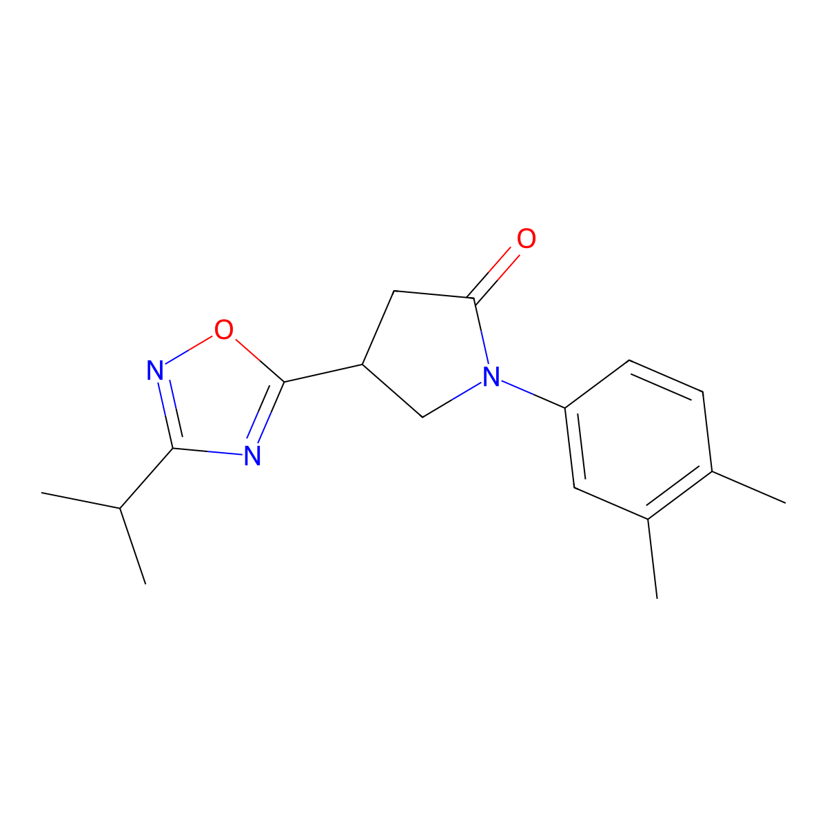 1-(3,4-Dimethylphenyl)-4-[3-(propan-2-yl)-1,2,4-oxadiazol-5-yl]pyrrolidin-2-one molecular structure, CAS 1171648-72-8