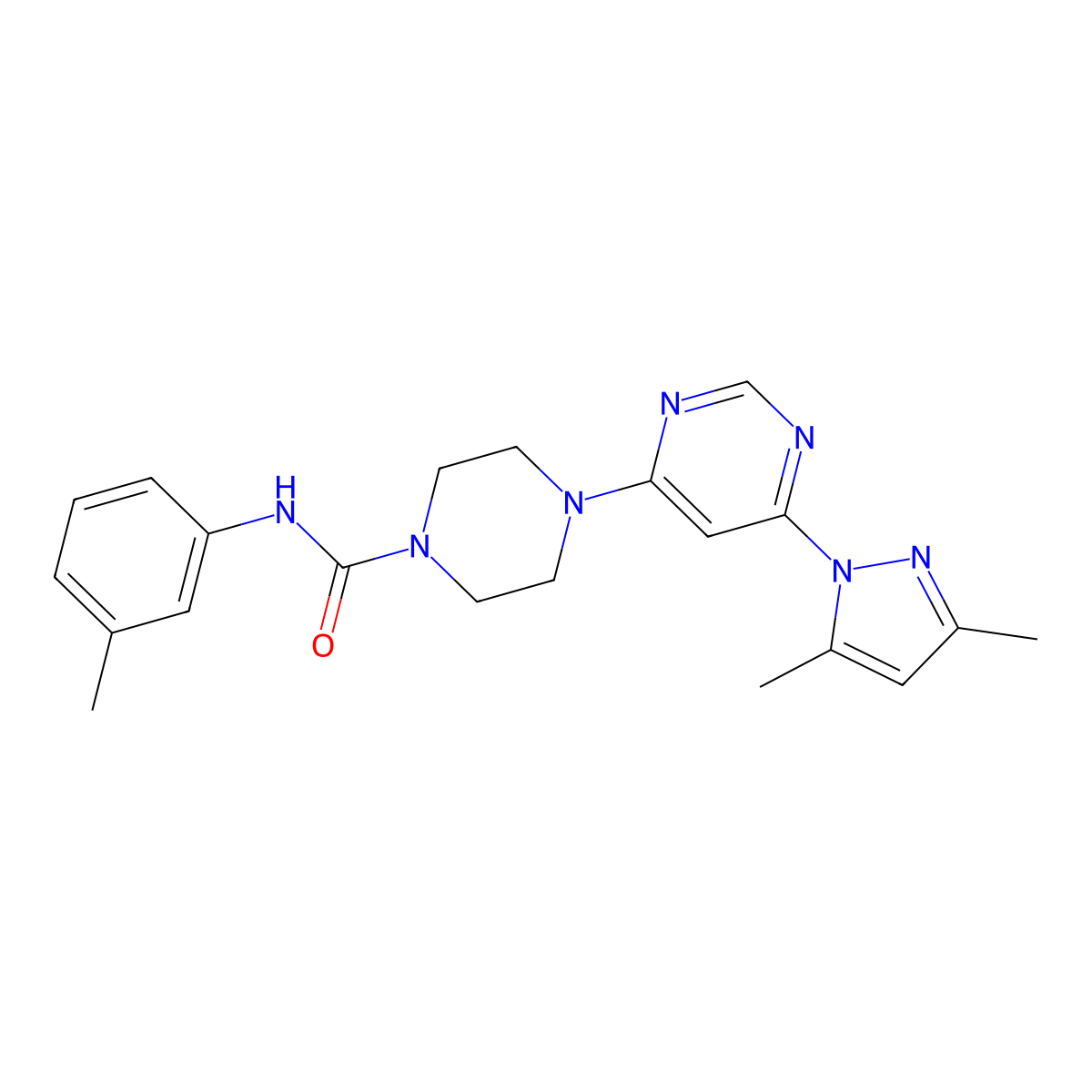 4-(6-(3,5-dimethyl-1H-pyrazol-1-yl)pyrimidin-4-yl)-N-(m-tolyl)piperazine-1-carboxamide molecular structure, CAS 1171648-88-6