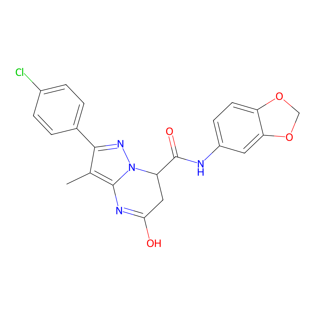 N-(benzo[d][1,3]dioxol-5-yl)-2-(4-chlorophenyl)-3-methyl-5-oxo-4,5,6,7-tetrahydropyrazolo[1,5-a]pyrimidine-7-carboxamide molecular structure, CAS 1171650-35-3