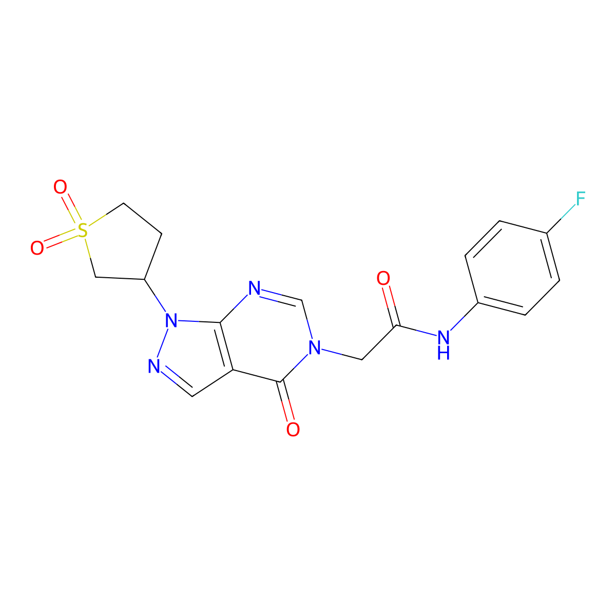 2-(1-(1,1-dioxidotetrahydrothiophen-3-yl)-4-oxo-1H-pyrazolo[3,4-d]pyrimidin-5(4H)-yl)-N-(4-fluorophenyl)acetamide molecular structure, CAS 1171650-37-5