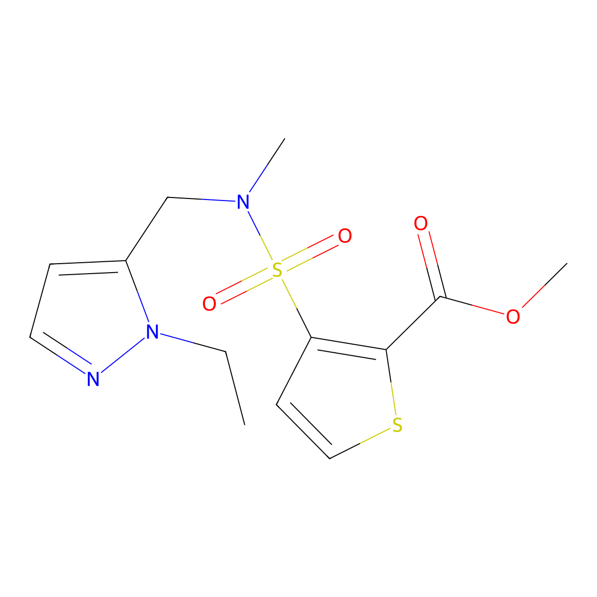methyl 3-{[(1-ethyl-1H-pyrazol-5-yl)methyl](methyl)sulfamoyl}thiophene-2-carboxylate molecular structure, CAS 1171652-77-9