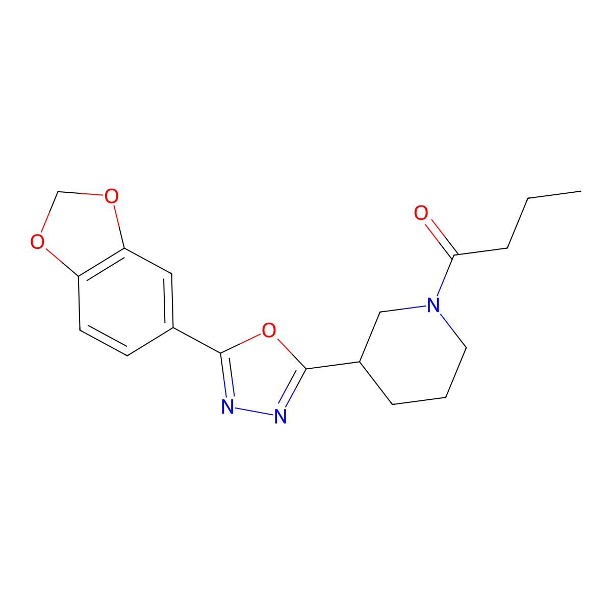 1-{3-[5-(2H-1,3-benzodioxol-5-yl)-1,3,4-oxadiazol-2-yl]piperidin-1-yl}butan-1-one molecular structure, CAS 1171652-95-1