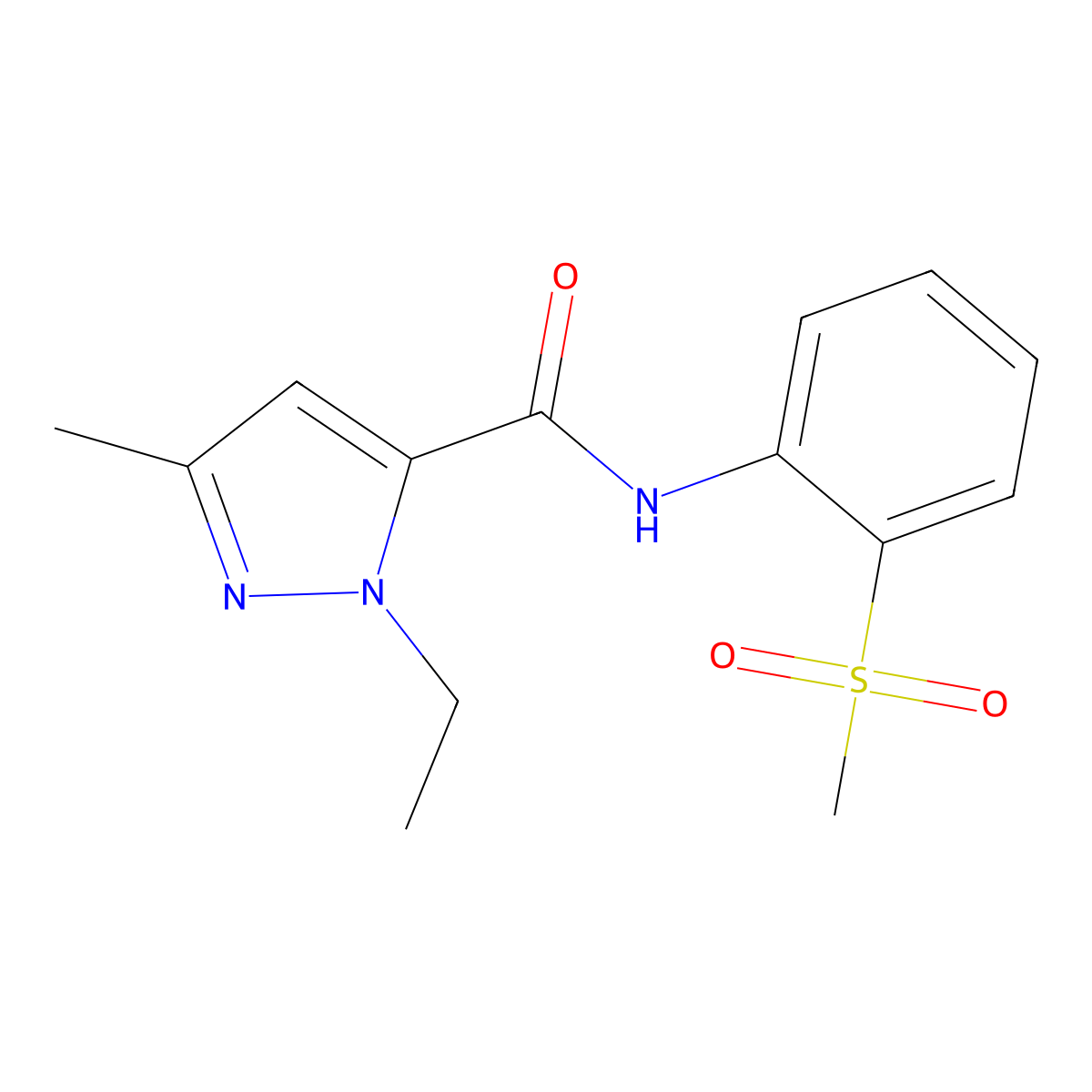 1-ethyl-3-methyl-N-(2-(methylsulfonyl)phenyl)-1H-pyrazole-5-carboxamide molecular structure, CAS 1171654-36-6