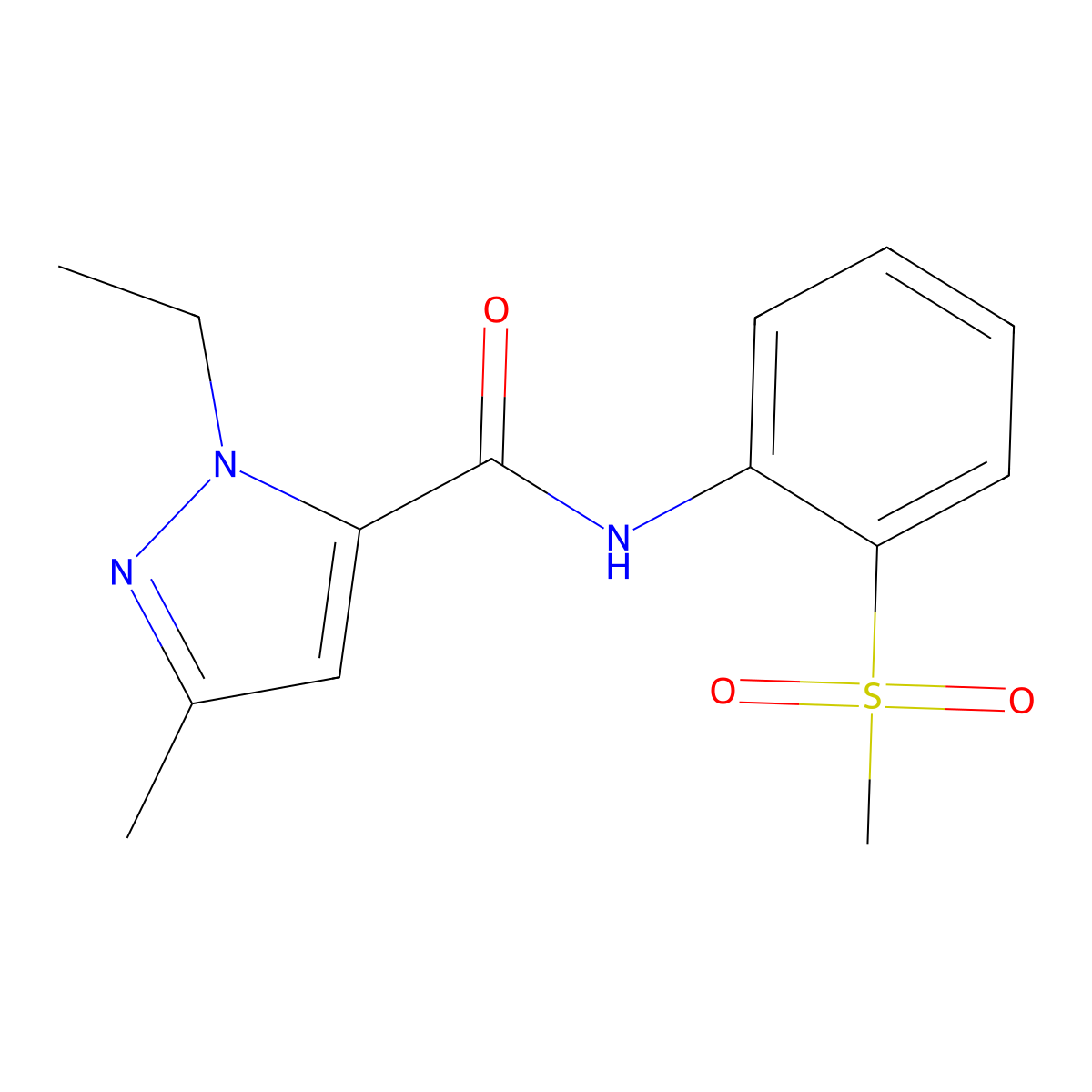 1-ethyl-3-methyl-N-(2-(methylsulfonyl)phenyl)-1H-pyrazole-5-carboxamide molecular structure, CAS 1171654-36-6
