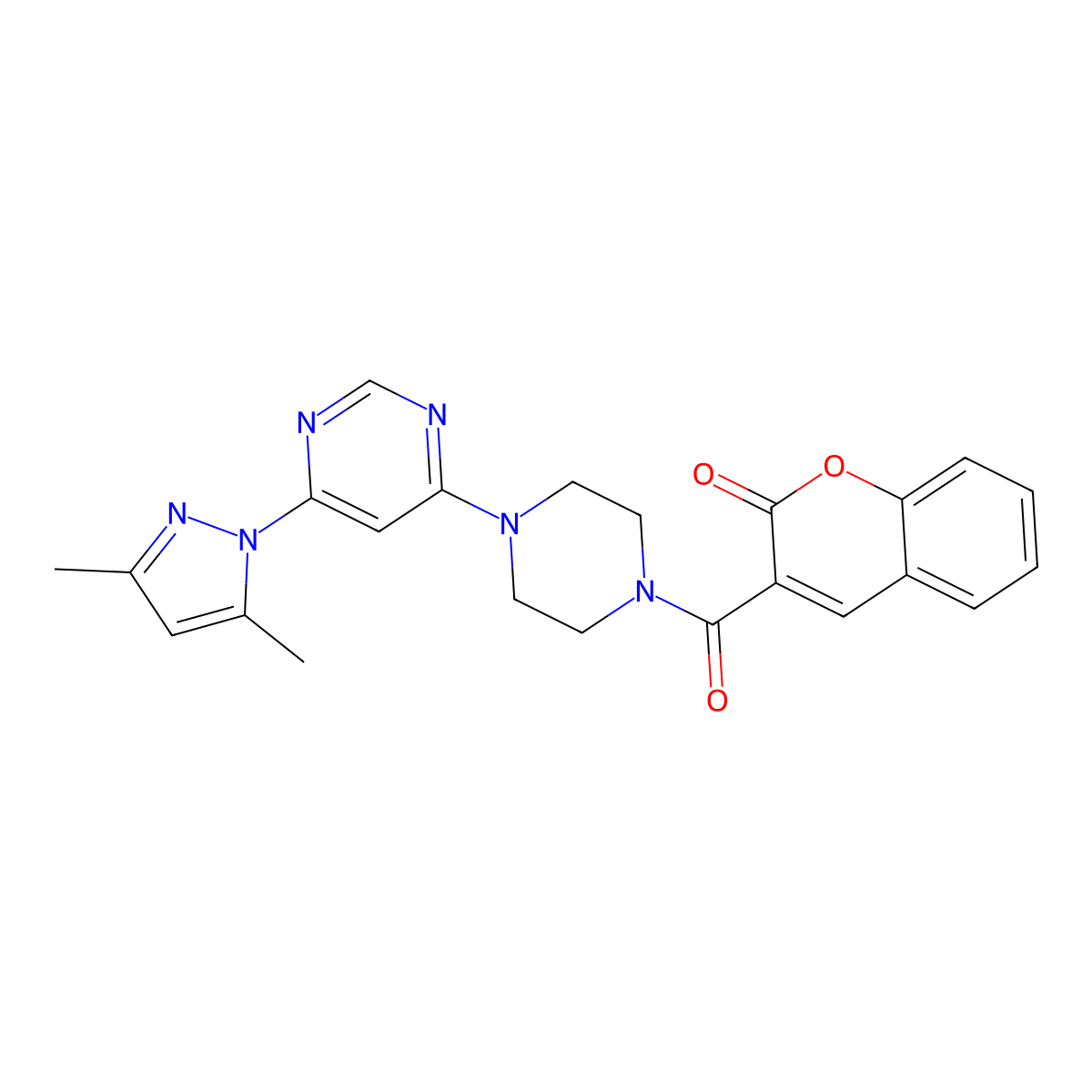 3-{4-[6-(3,5-dimethyl-1H-pyrazol-1-yl)pyrimidin-4-yl]piperazine-1-carbonyl}-2H-chromen-2-one molecular structure, CAS 1171660-16-4