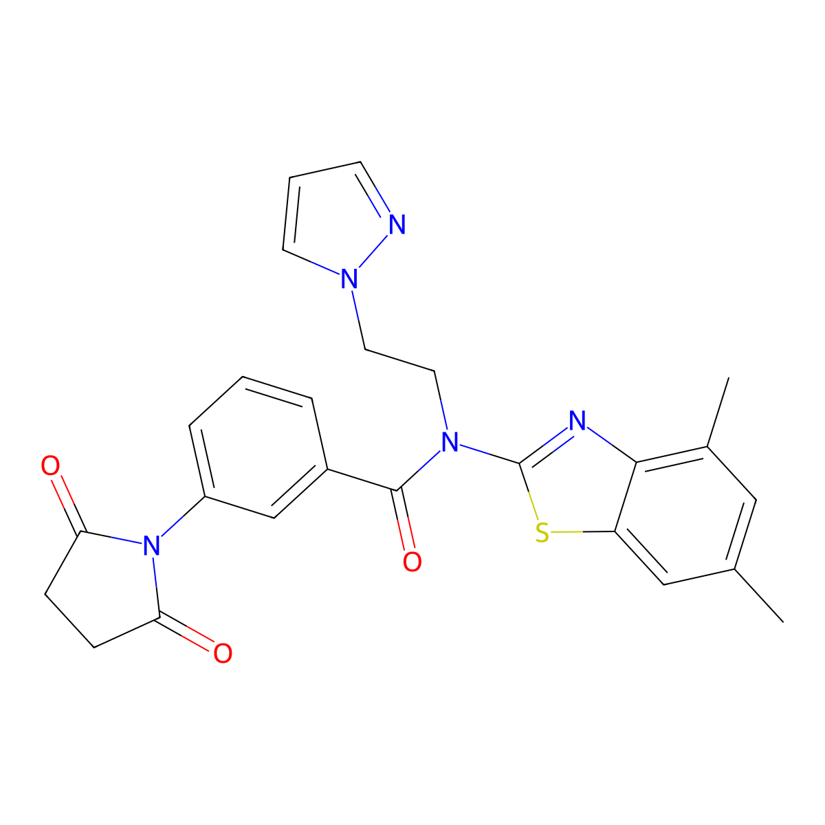 N-(2-(1H-pyrazol-1-yl)ethyl)-N-(4,6-dimethylbenzo[d]thiazol-2-yl)-3-(2,5-dioxopyrrolidin-1-yl)benzamide molecular structure, CAS 1171660-43-7