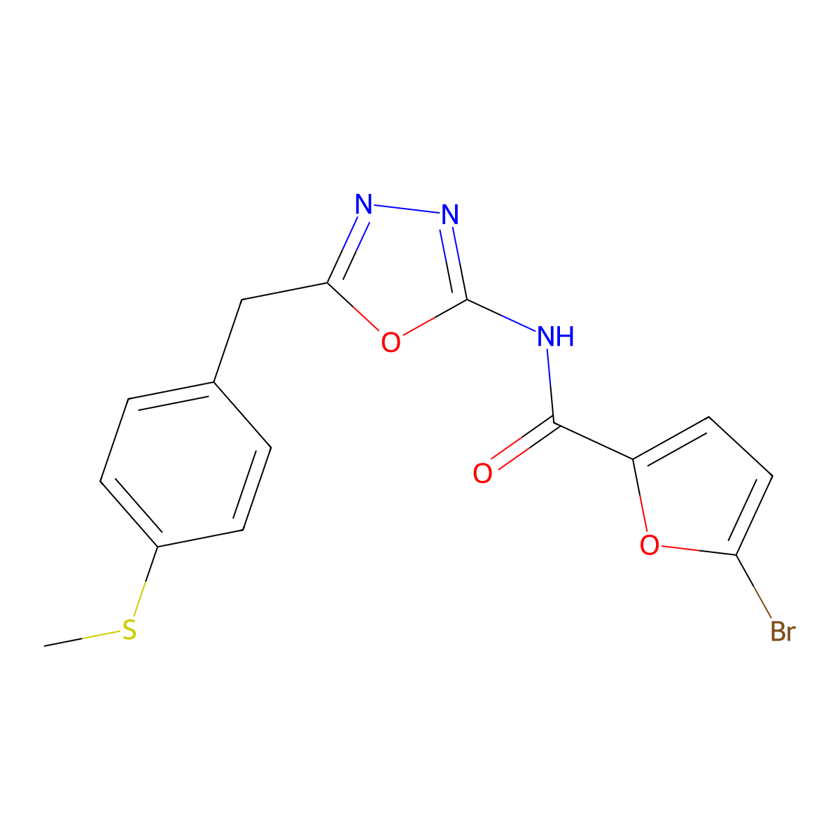 5-bromo-N-(5-(4-(methylthio)benzyl)-1,3,4-oxadiazol-2-yl)furan-2-carboxamide molecular structure, CAS 1171660-96-0