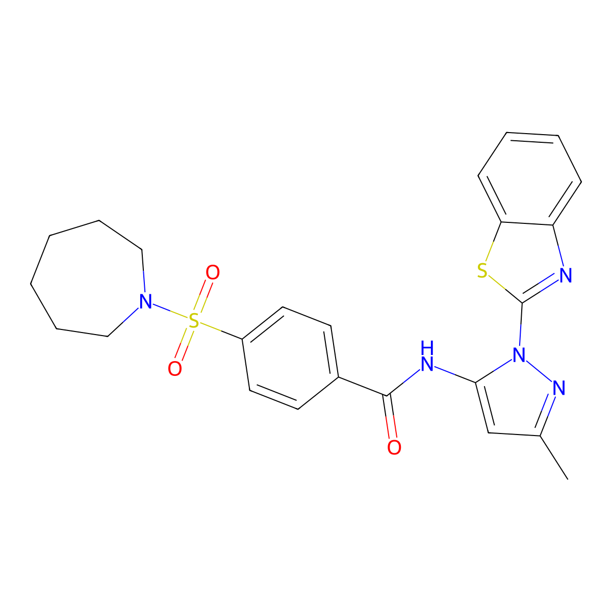 4-(azepan-1-ylsulfonyl)-N-(1-(benzo[d]thiazol-2-yl)-3-methyl-1H-pyrazol-5-yl)benzamide molecular structure, CAS 1171661-13-4