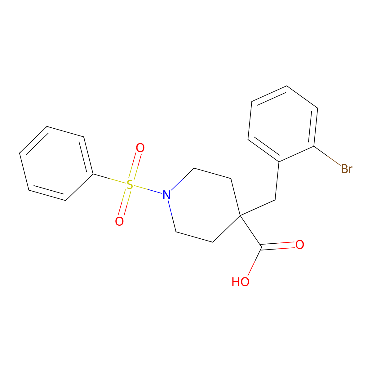 4-(2-Bromobenzyl)-1-(phenylsulfonyl)piperidine-4-carboxylic acid molecular structure, CAS 1171661-56-5