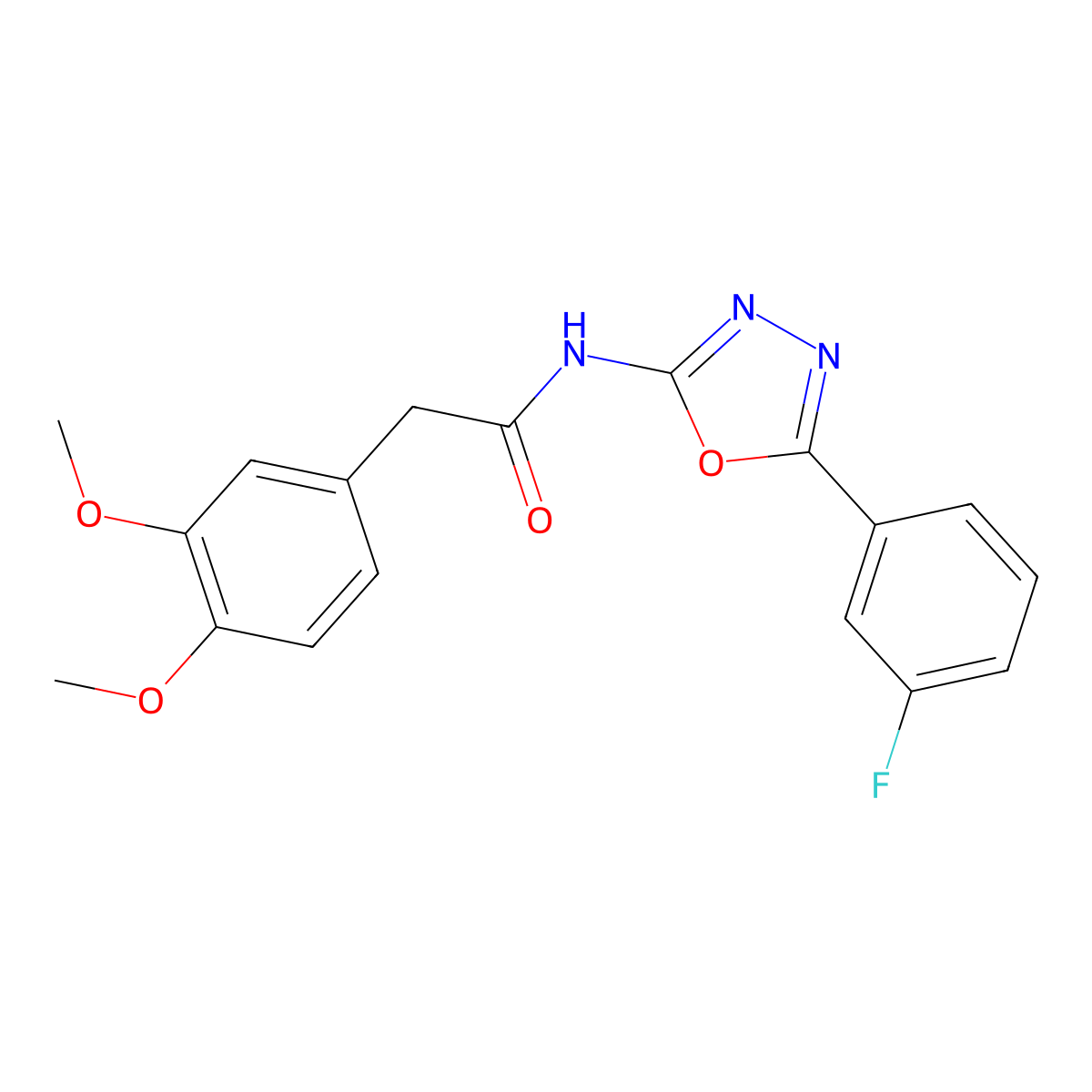 2-(3,4-dimethoxyphenyl)-N-(5-(3-fluorophenyl)-1,3,4-oxadiazol-2-yl)acetamide molecular structure, CAS 1171663-60-7