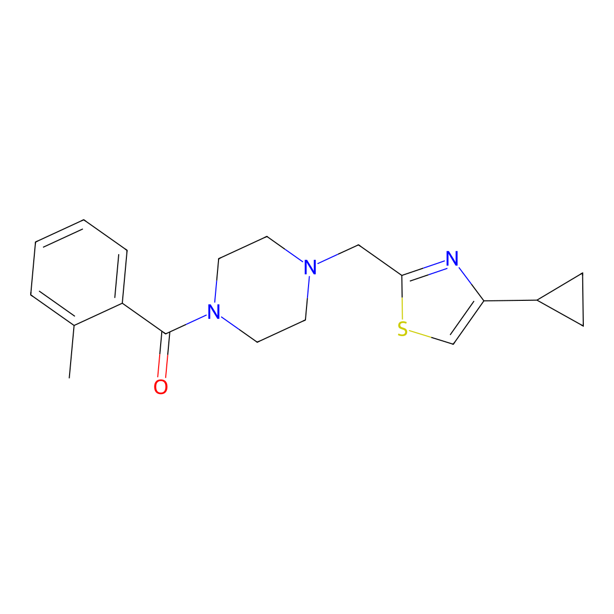 (4-((4-Cyclopropylthiazol-2-yl)methyl)piperazin-1-yl)(o-tolyl)methanone molecular structure, CAS 1171665-02-3