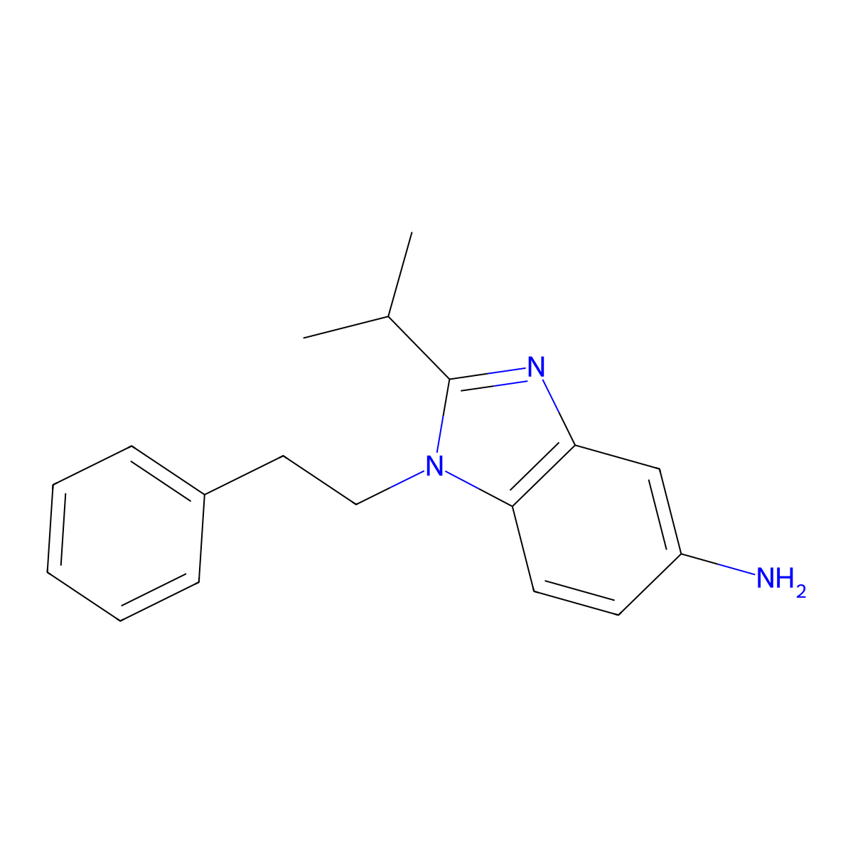 1-(2-phenylethyl)-2-(propan-2-yl)-1H-benzimidazol-5-amine molecular structure, CAS 1171665-52-3