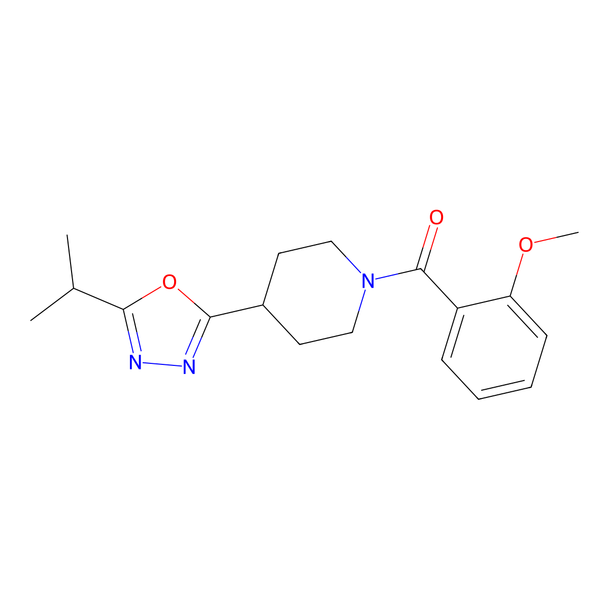 (4-(5-Isopropyl-1,3,4-oxadiazol-2-yl)piperidin-1-yl)(2-methoxyphenyl)methanone molecular structure, CAS 1171665-98-7