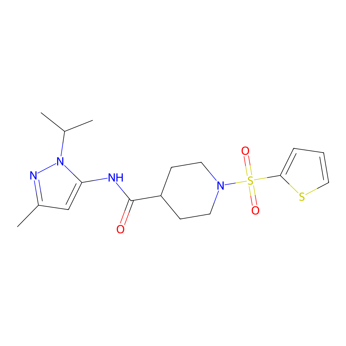 N-(1-isopropyl-3-methyl-1H-pyrazol-5-yl)-1-(thiophen-2-ylsulfonyl)piperidine-4-carboxamide molecular structure, CAS 1171667-30-3