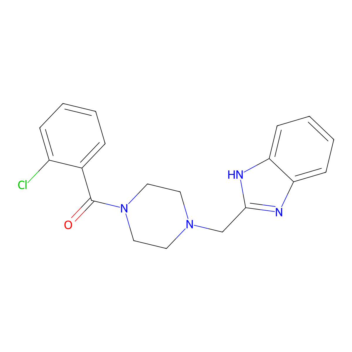 (4-((1H-benzo[d]imidazol-2-yl)methyl)piperazin-1-yl)(2-chlorophenyl)methanone molecular structure, CAS 1171667-62-1