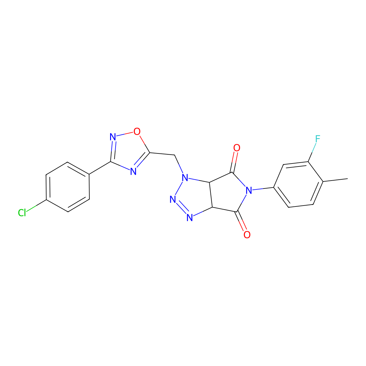 1-((3-(4-chlorophenyl)-1,2,4-oxadiazol-5-yl)methyl)-5-(3-fluoro-4-methylphenyl)-1,6a-dihydropyrrolo[3,4-d][1,2,3]triazole-4,6(3aH,5H)-dione molecular structure, CAS 1171668-31-7