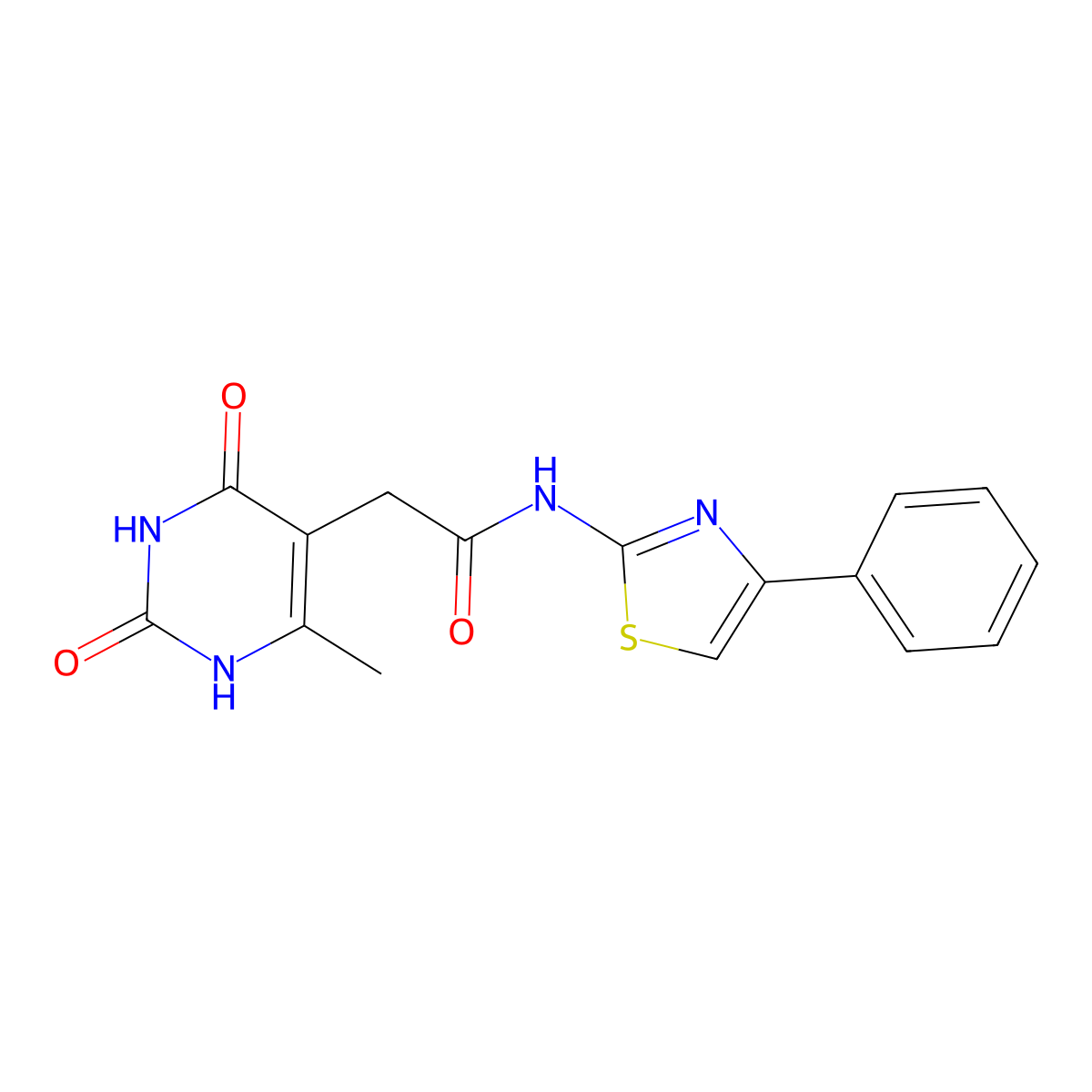 2-(6-methyl-2,4-dioxo-1,2,3,4-tetrahydropyrimidin-5-yl)-N-(4-phenylthiazol-2-yl)acetamide molecular structure, CAS 1171670-18-0