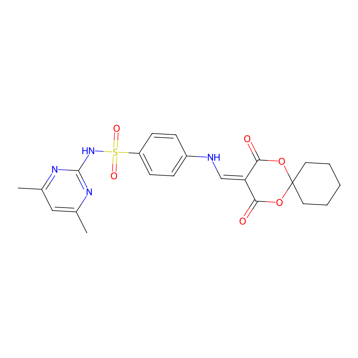 N-(4,6-dimethylpyrimidin-2-yl)-4-(((2,4-dioxo-1,5-dioxaspiro[5.5]undecan-3-ylidene)methyl)amino)benzenesulfonamide molecular structure, CAS 1171670-37-3