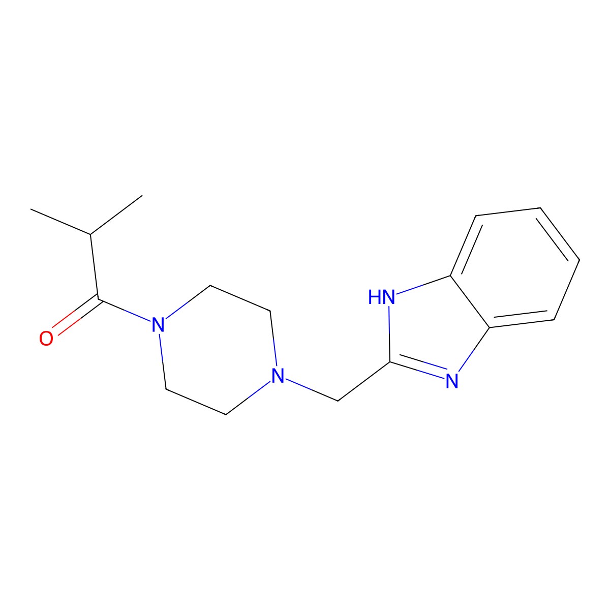 1-(4-((1H-benzo[d]imidazol-2-yl)methyl)piperazin-1-yl)-2-methylpropan-1-one molecular structure, CAS 1171671-41-2