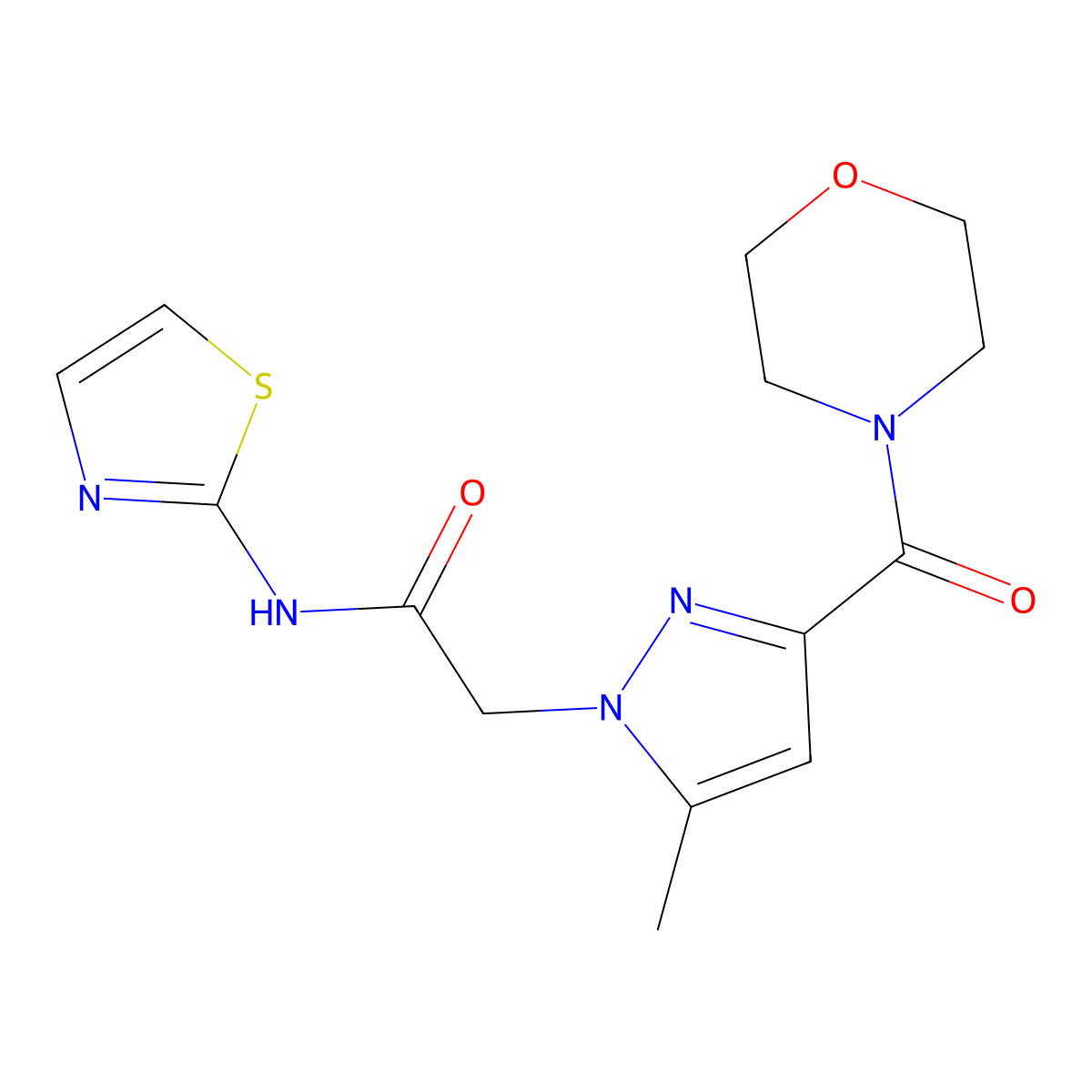 2-(5-methyl-3-(morpholine-4-carbonyl)-1H-pyrazol-1-yl)-N-(thiazol-2-yl)acetamide molecular structure, CAS 1171672-20-0
