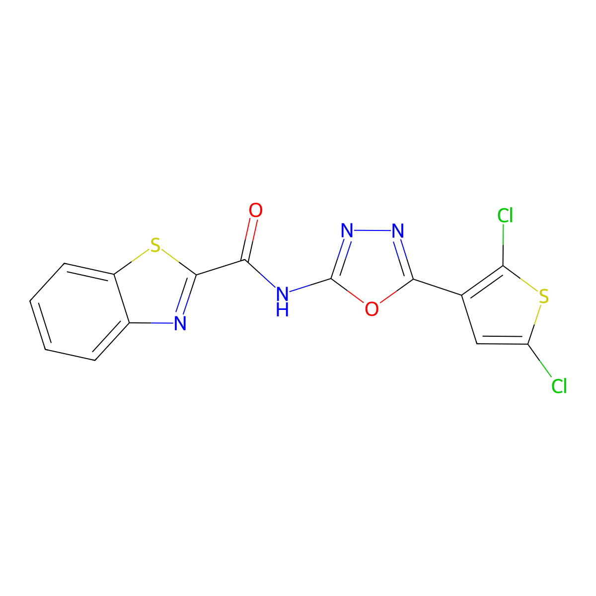 N-(5-(2,5-dichlorothiophen-3-yl)-1,3,4-oxadiazol-2-yl)benzo[d]thiazole-2-carboxamide molecular structure, CAS 1171673-24-7