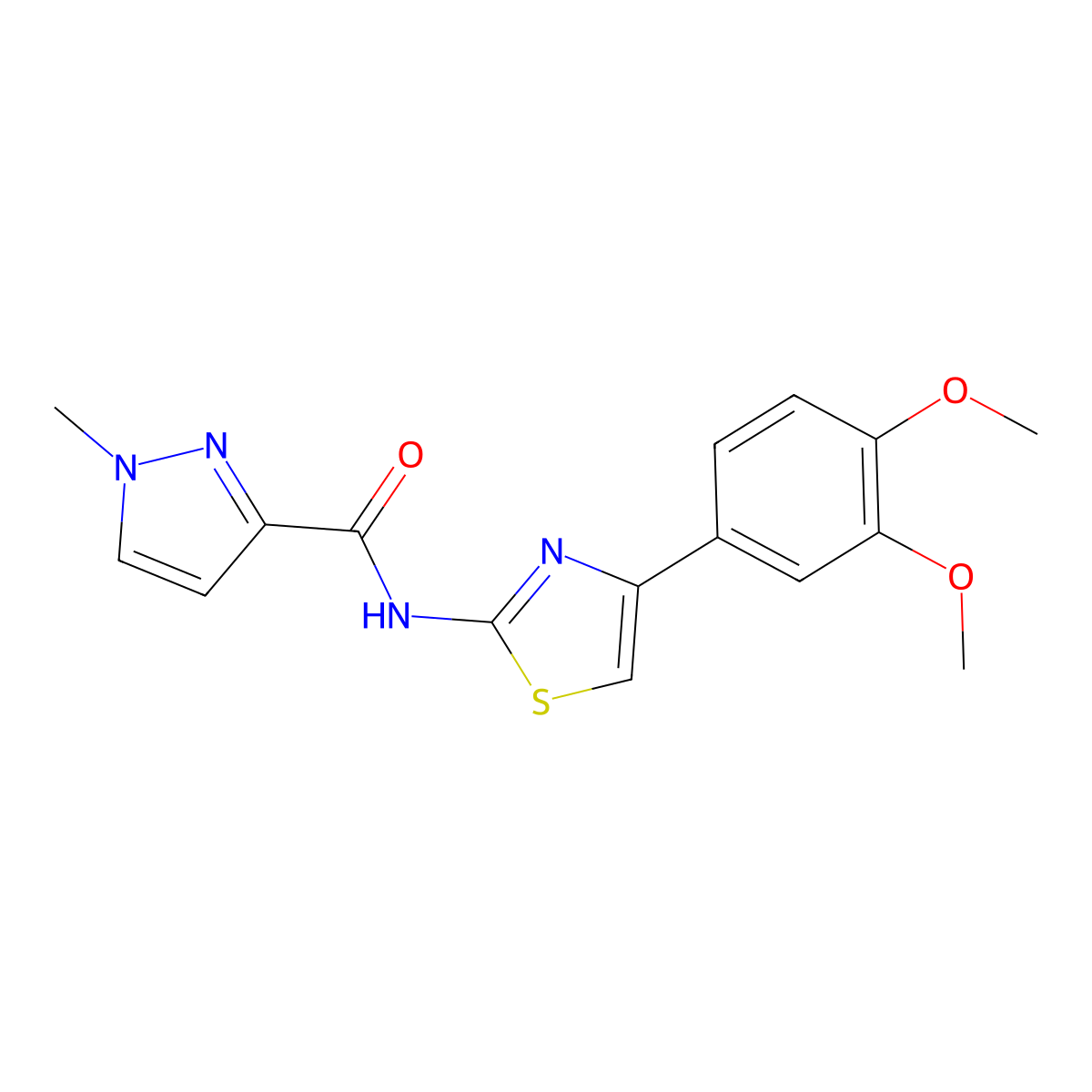 N-(4-(3,4-dimethoxyphenyl)thiazol-2-yl)-1-methyl-1H-pyrazole-3-carboxamide molecular structure, CAS 1171673-83-8