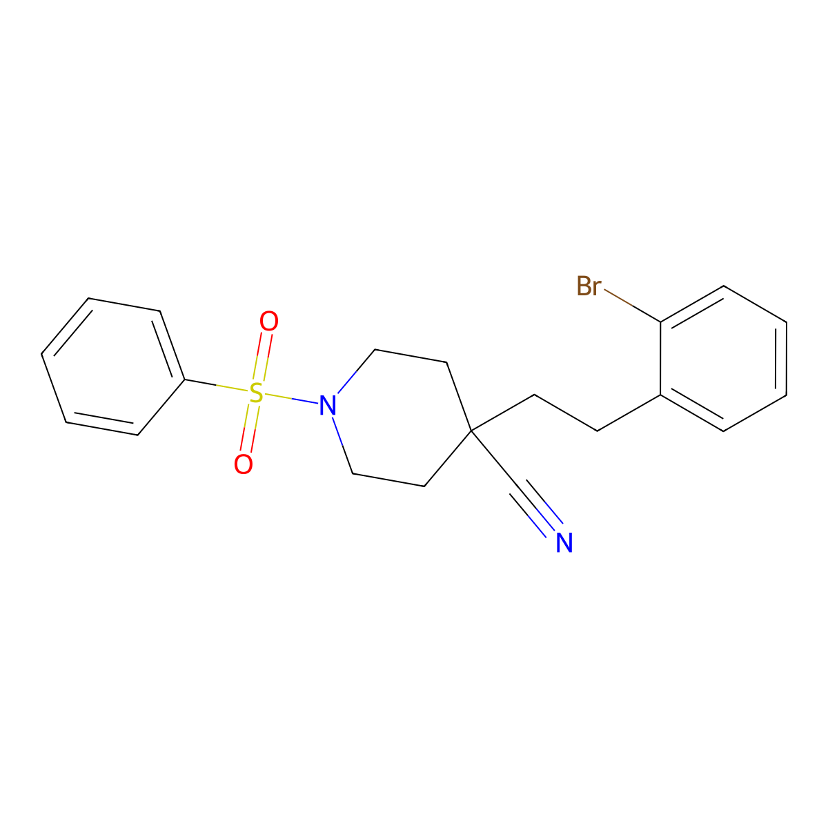 4-(2-Bromophenethyl)-1-(phenylsulfonyl)piperidine-4-carbonitrile molecular structure, CAS 1171674-83-1