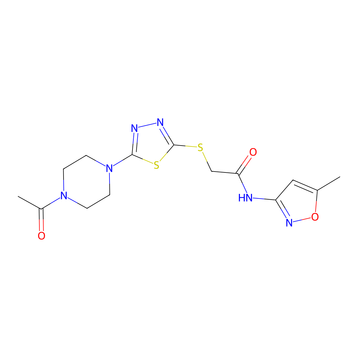2-((5-(4-acetylpiperazin-1-yl)-1,3,4-thiadiazol-2-yl)thio)-N-(5-methylisoxazol-3-yl)acetamide molecular structure, CAS 1171677-11-4