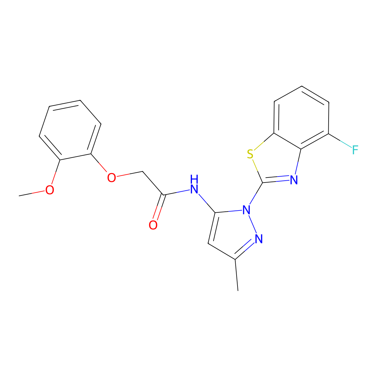 N-(1-(4-fluorobenzo[d]thiazol-2-yl)-3-methyl-1H-pyrazol-5-yl)-2-(2-methoxyphenoxy)acetamide molecular structure, CAS 1171678-95-7
