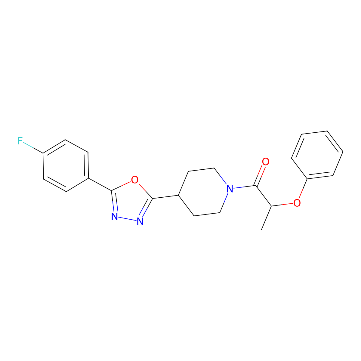 1-(4-(5-(4-Fluorophenyl)-1,3,4-oxadiazol-2-yl)piperidin-1-yl)-2-phenoxypropan-1-one molecular structure, CAS 1171679-43-8