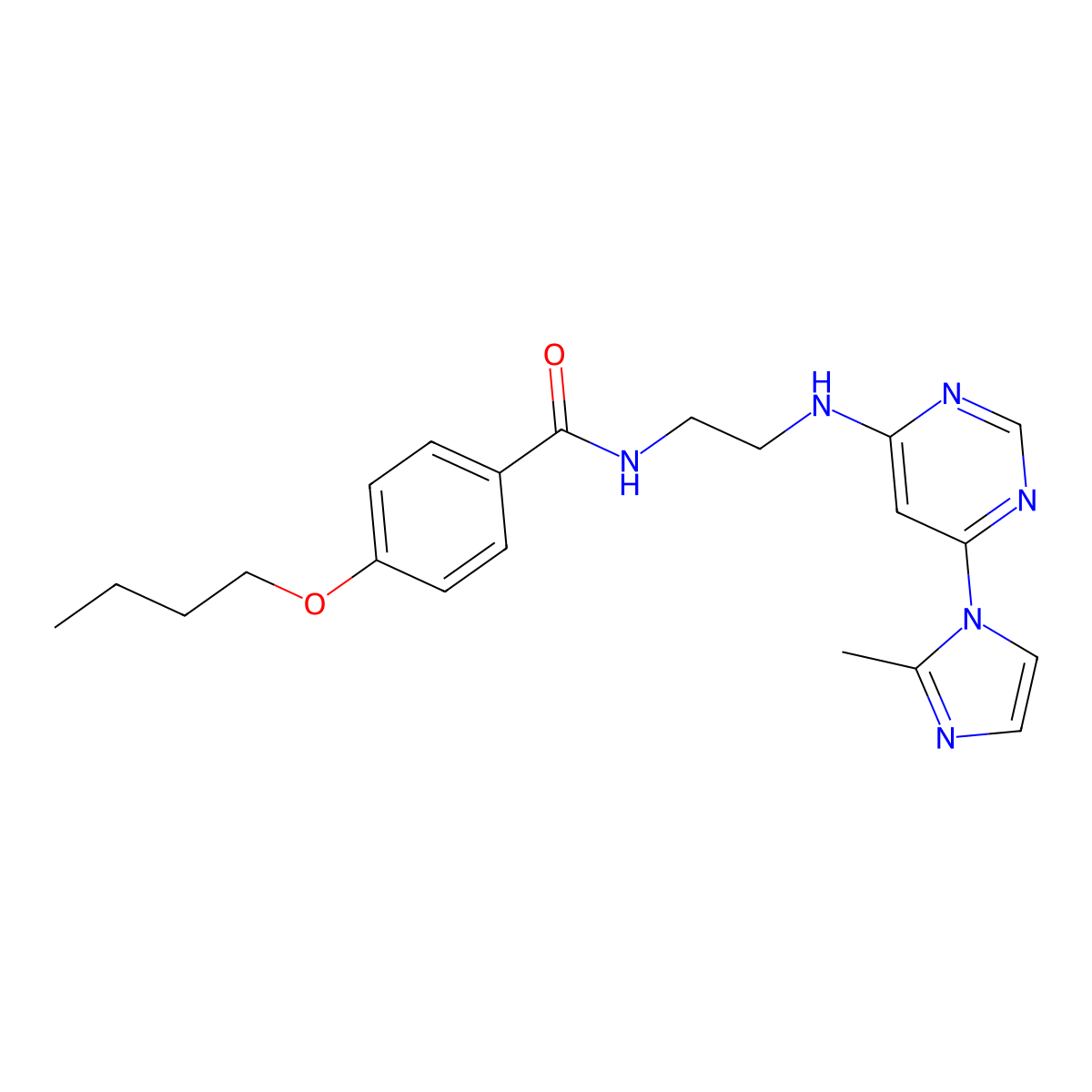 4-butoxy-N-(2-{[6-(2-methyl-1H-imidazol-1-yl)pyrimidin-4-yl]amino}ethyl)benzamide molecular structure, CAS 1171679-63-2