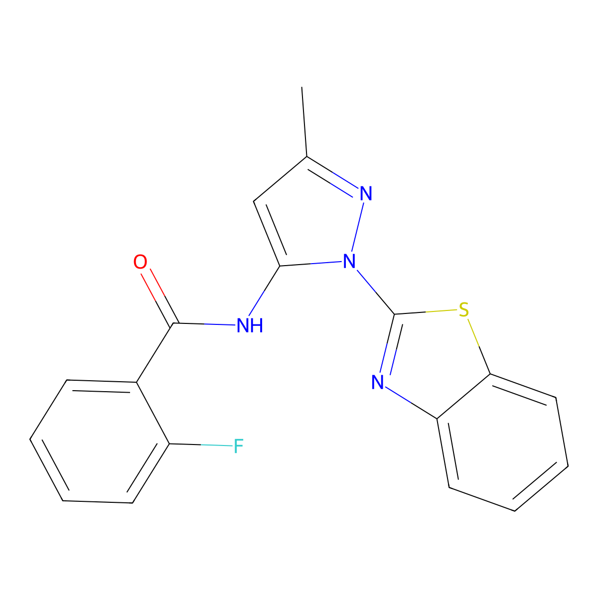 N-[1-(1,3-benzothiazol-2-yl)-3-methyl-1H-pyrazol-5-yl]-2-fluorobenzamide molecular structure, CAS 1171682-41-9