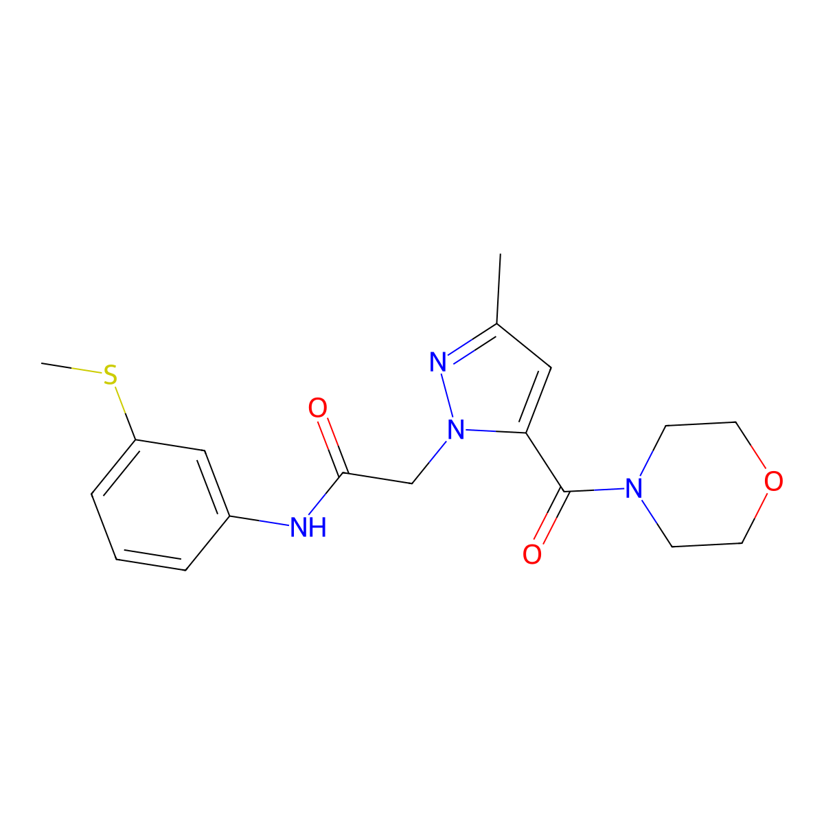 2-[3-methyl-5-(morpholine-4-carbonyl)-1H-pyrazol-1-yl]-N-[3-(methylsulfanyl)phenyl]acetamide molecular structure, CAS 1171683-17-2