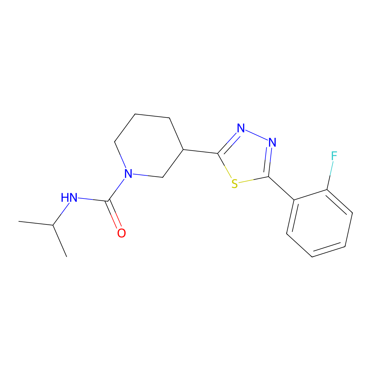 3-(5-(2-fluorophenyl)-1,3,4-thiadiazol-2-yl)-N-isopropylpiperidine-1-carboxamide molecular structure, CAS 1171683-52-5