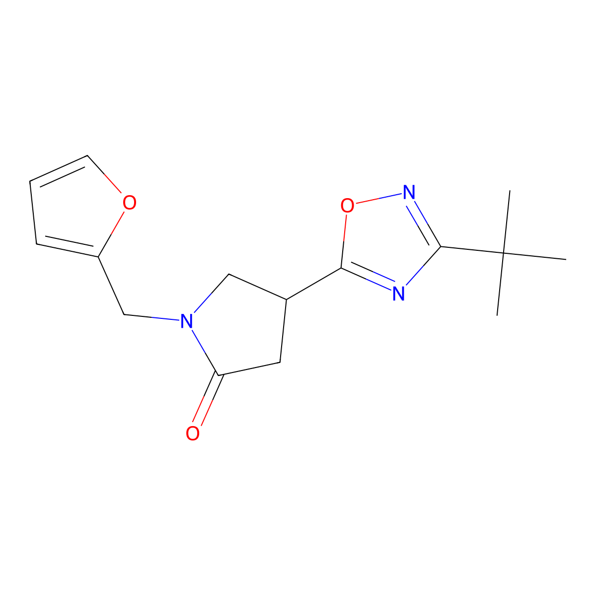 4-(3-(Tert-butyl)-1,2,4-oxadiazol-5-yl)-1-(furan-2-ylmethyl)pyrrolidin-2-one molecular structure, CAS 1171683-56-9