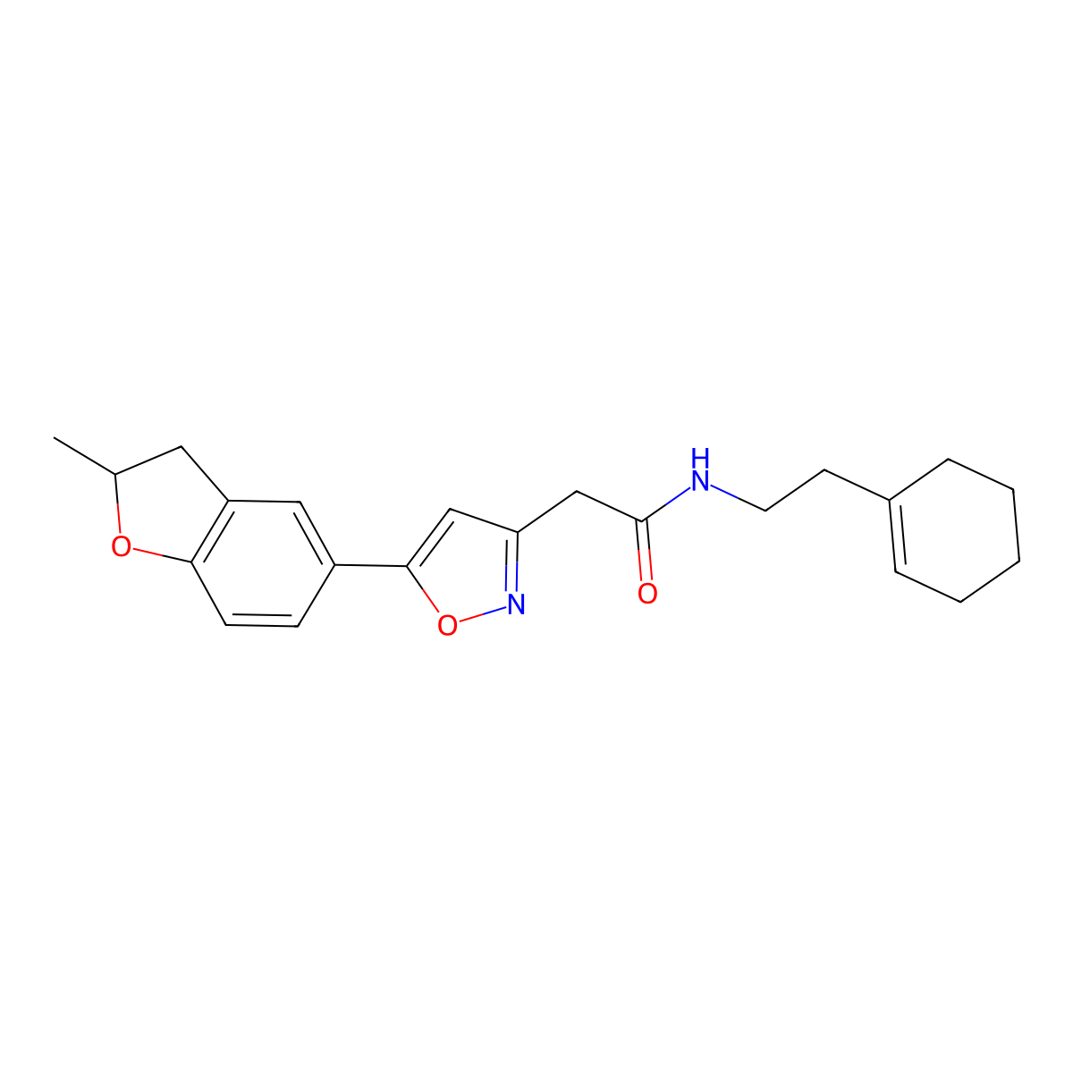 N-(2-(cyclohex-1-en-1-yl)ethyl)-2-(5-(2-methyl-2,3-dihydrobenzofuran-5-yl)isoxazol-3-yl)acetamide molecular structure, CAS 1171683-86-5
