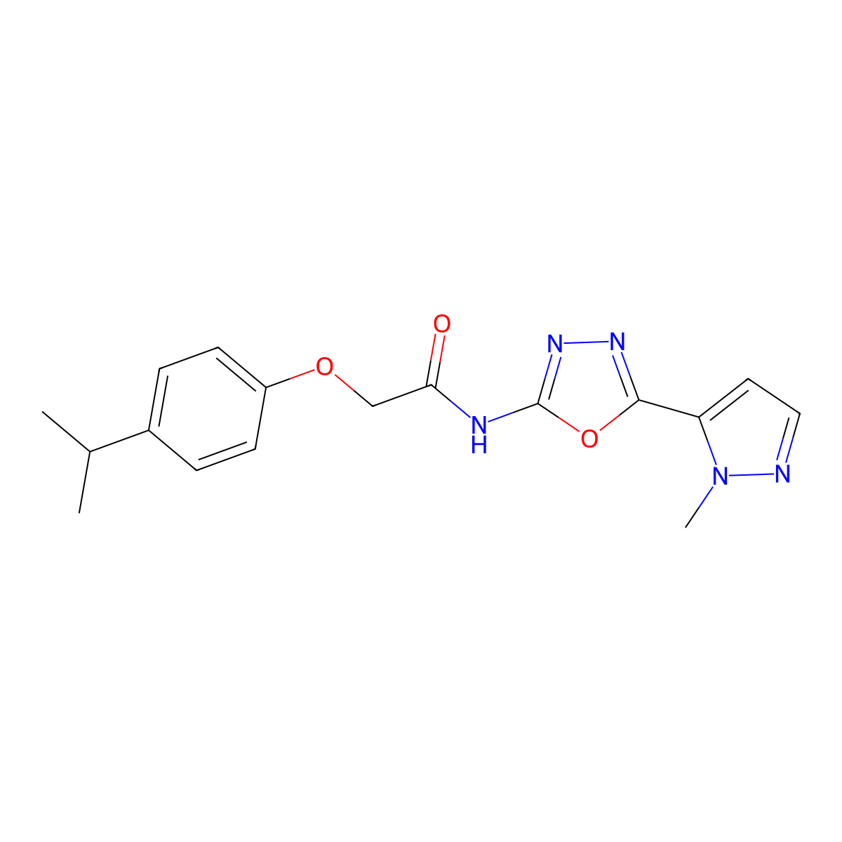 2-(4-isopropylphenoxy)-N-(5-(1-methyl-1H-pyrazol-5-yl)-1,3,4-oxadiazol-2-yl)acetamide molecular structure, CAS 1171684-32-4
