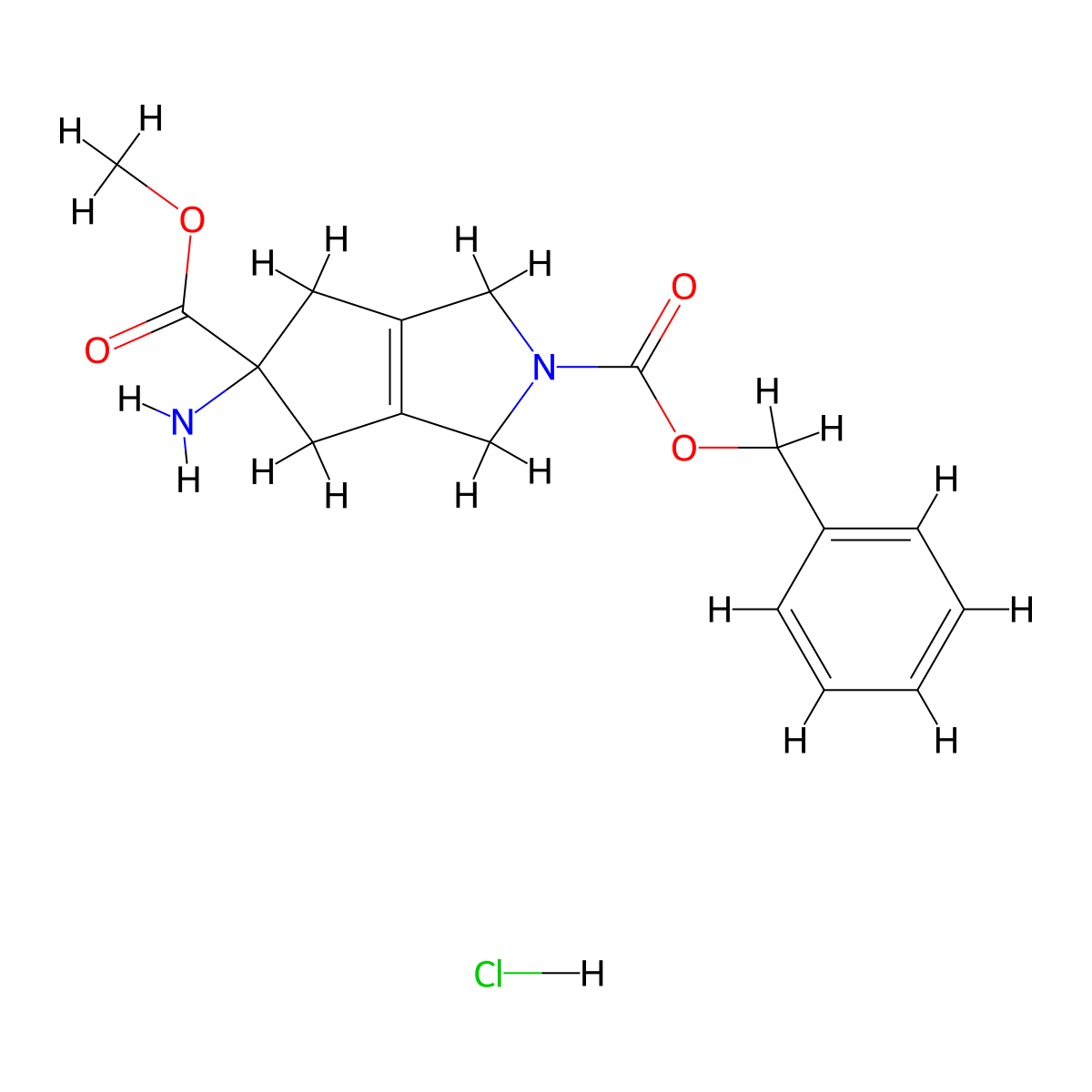 2-benzyl 5-methyl 5-amino-3,4,5,6-tetrahydrocyclopenta[c]pyrrole-2,5(1H)-dicarboxylate hydrochloride molecular structure, CAS 1171686-11-5