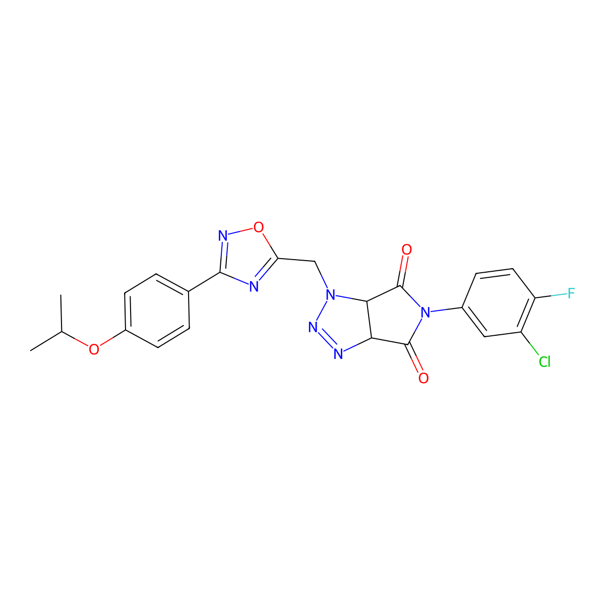 5-(3-chloro-4-fluorophenyl)-1-((3-(4-isopropoxyphenyl)-1,2,4-oxadiazol-5-yl)methyl)-1,6a-dihydropyrrolo[3,4-d][1,2,3]triazole-4,6(3aH,5H)-dione molecular structure, CAS 1171688-22-4