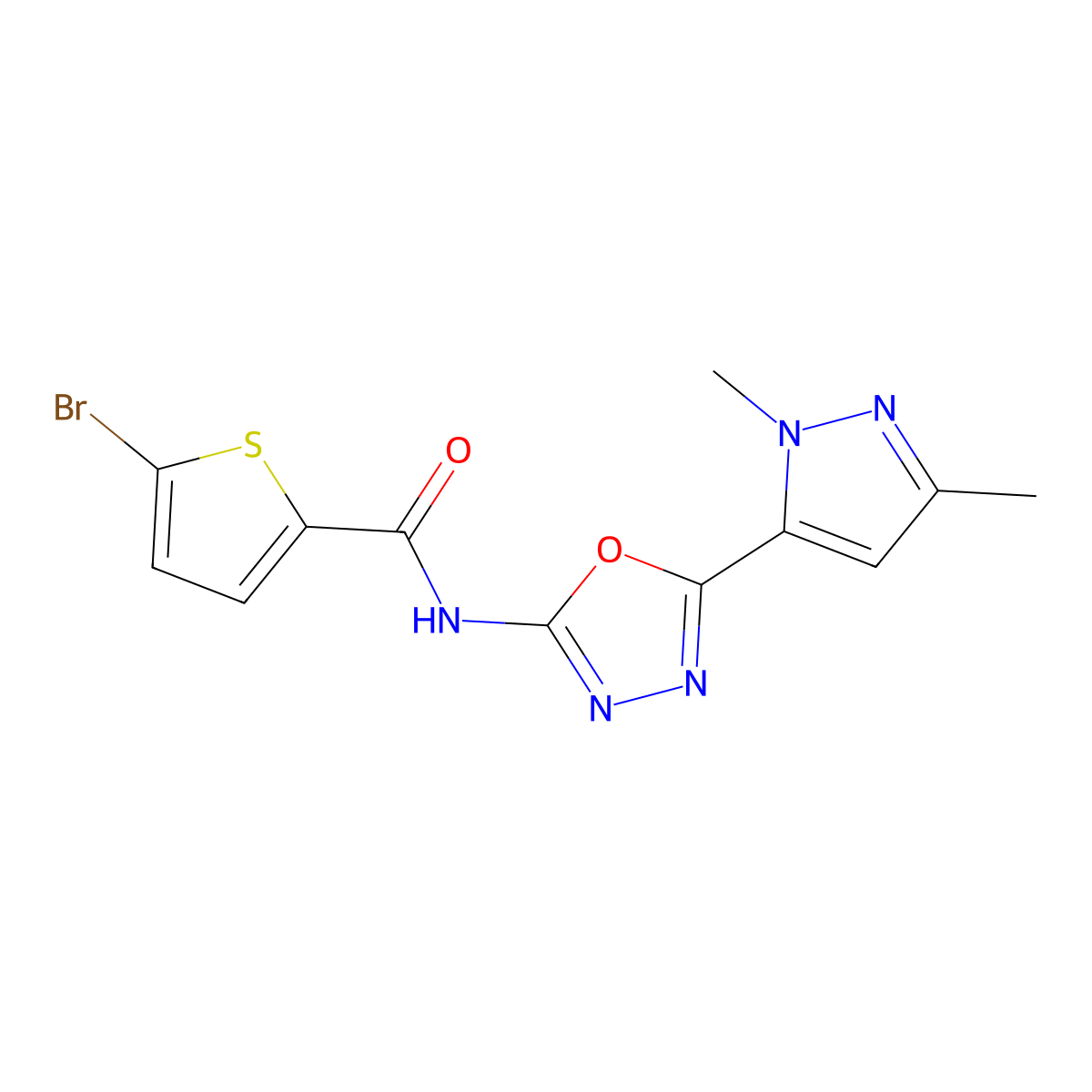 5-bromo-N-[5-(1,3-dimethyl-1H-pyrazol-5-yl)-1,3,4-oxadiazol-2-yl]thiophene-2-carboxamide molecular structure, CAS 1171689-87-4