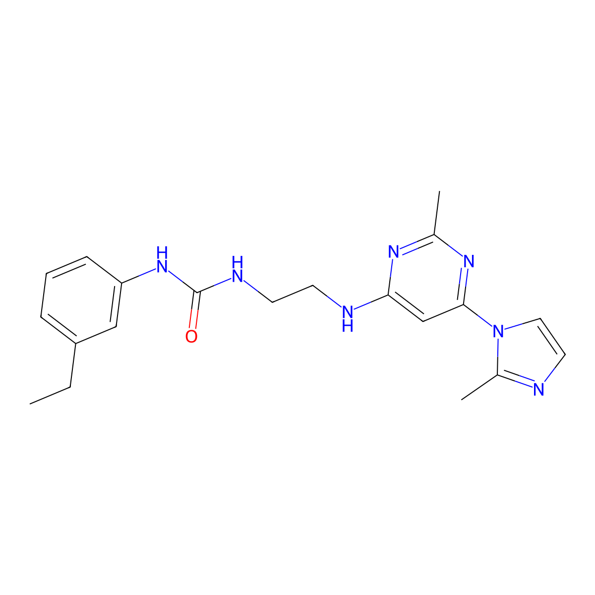 1-(3-ethylphenyl)-3-(2-{[2-methyl-6-(2-methyl-1H-imidazol-1-yl)pyrimidin-4-yl]amino}ethyl)urea molecular structure, CAS 1171690-32-6