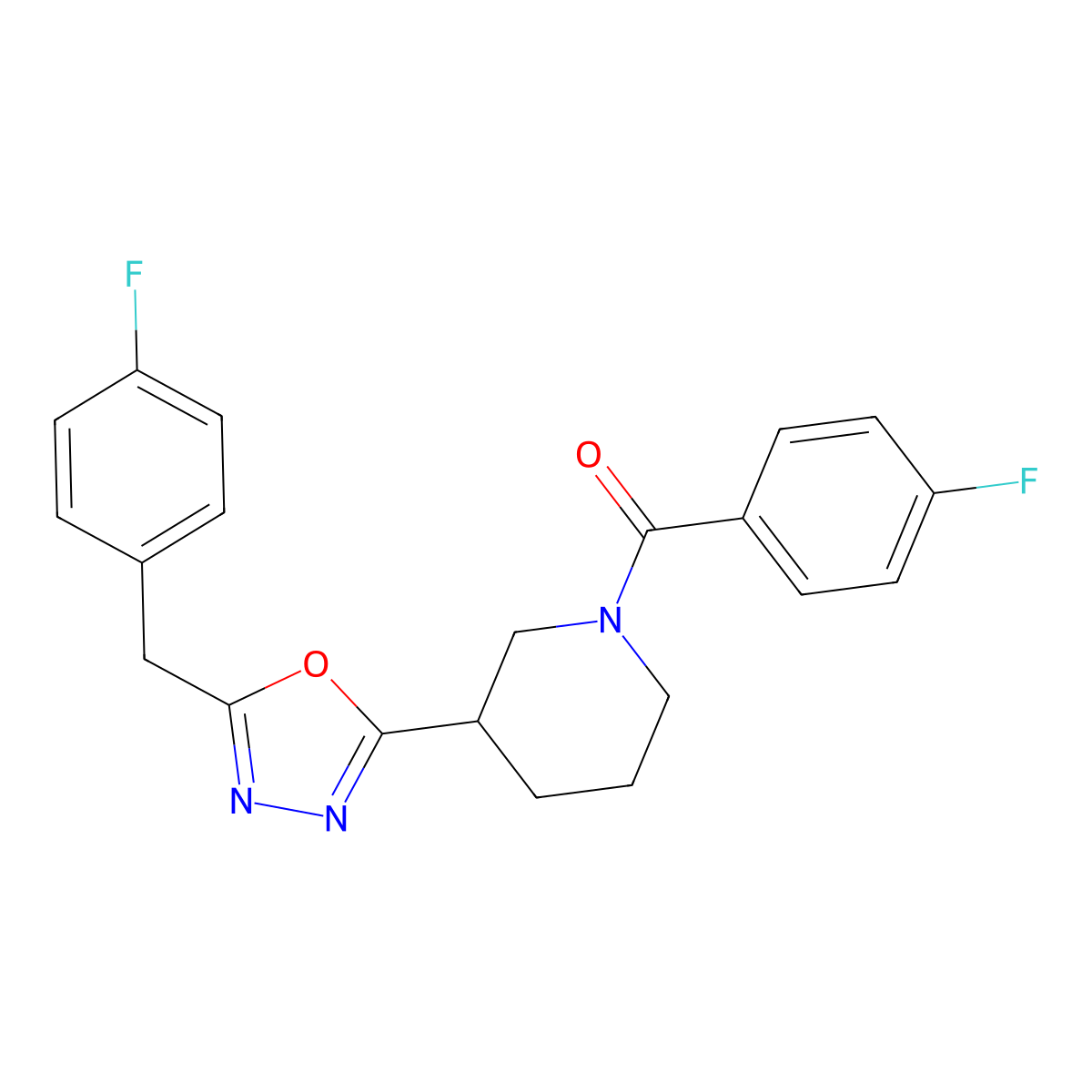 (3-(5-(4-Fluorobenzyl)-1,3,4-oxadiazol-2-yl)piperidin-1-yl)(4-fluorophenyl)methanone molecular structure, CAS 1171692-32-2