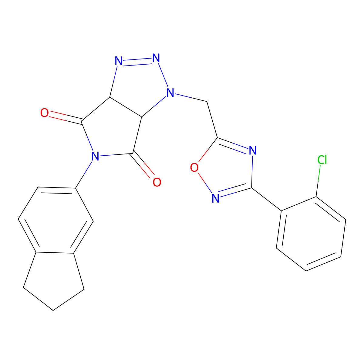 1-((3-(2-chlorophenyl)-1,2,4-oxadiazol-5-yl)methyl)-5-(2,3-dihydro-1H-inden-5-yl)-1,6a-dihydropyrrolo[3,4-d][1,2,3]triazole-4,6(3aH,5H)-dione molecular structure, CAS 1171692-48-0