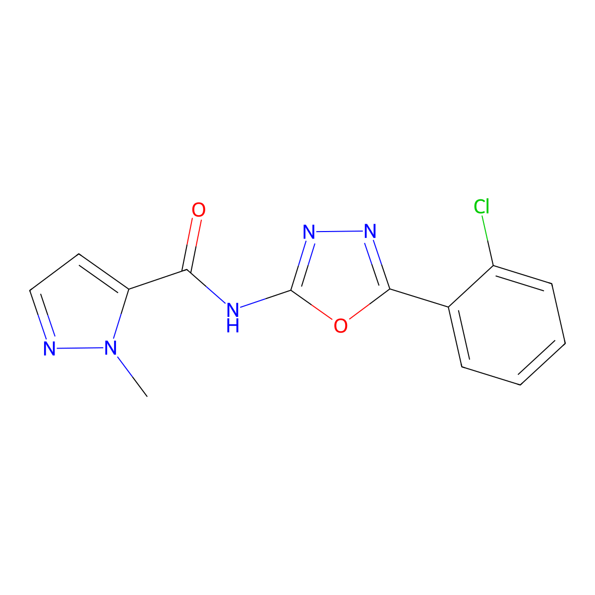 N-(5-(2-chlorophenyl)-1,3,4-oxadiazol-2-yl)-1-methyl-1H-pyrazole-5-carboxamide molecular structure, CAS 1171693-55-2