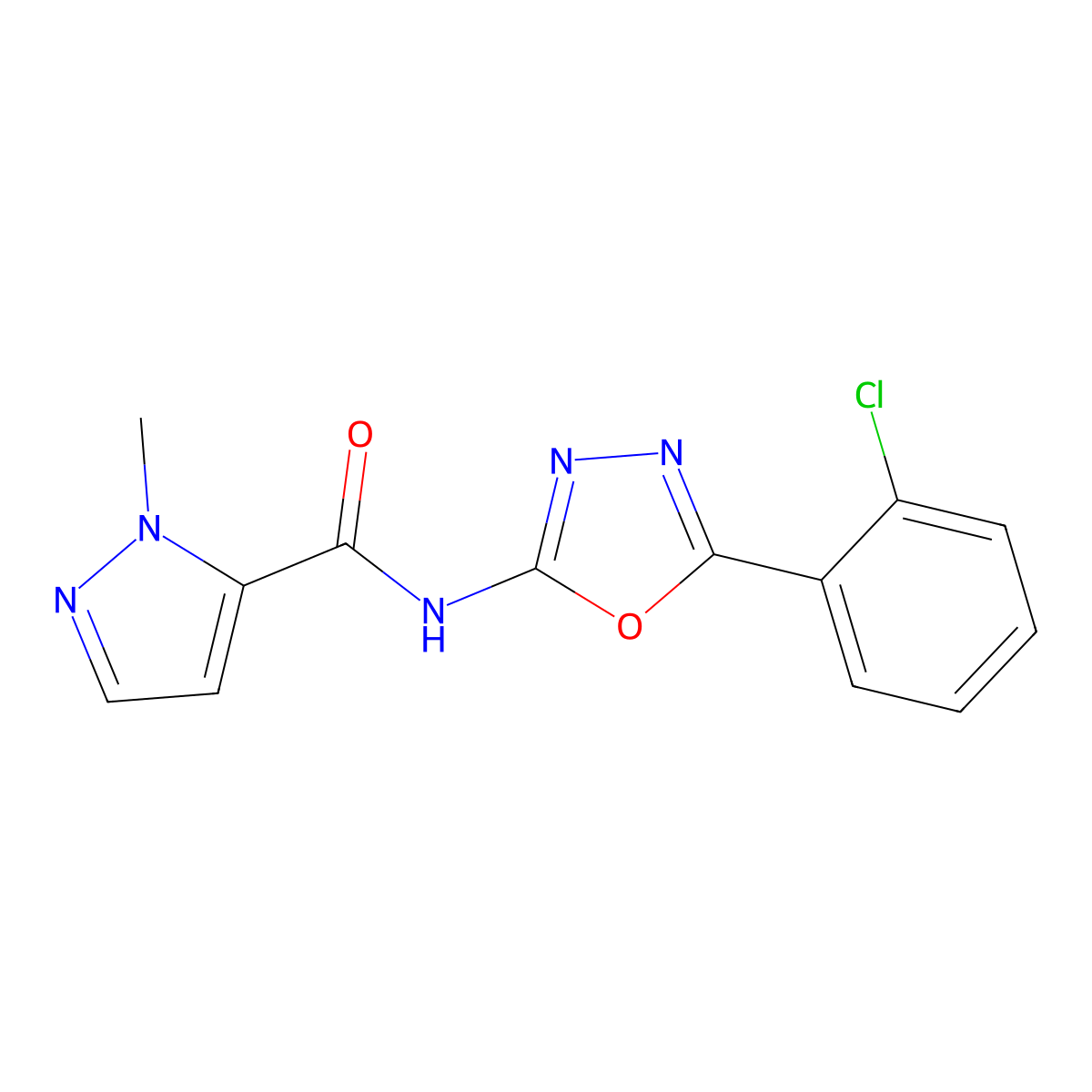 N-(5-(2-chlorophenyl)-1,3,4-oxadiazol-2-yl)-1-methyl-1H-pyrazole-5-carboxamide molecular structure, CAS 1171693-55-2