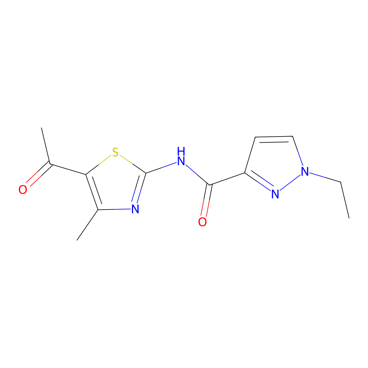 N-(5-acetyl-4-methylthiazol-2-yl)-1-ethyl-1H-pyrazole-3-carboxamide molecular structure, CAS 1171696-33-5