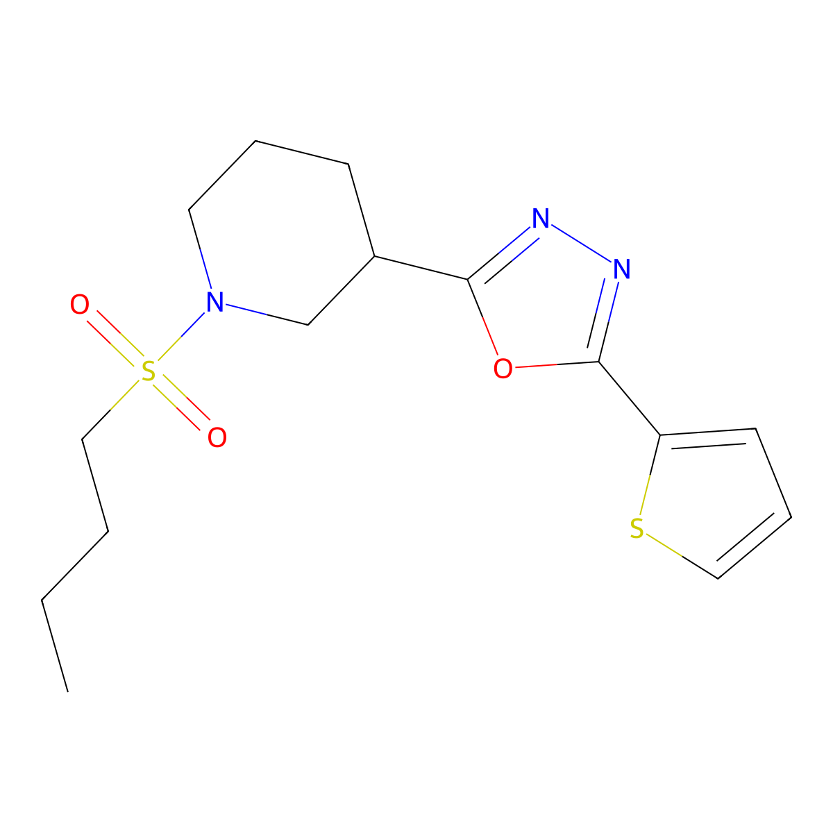 2-(1-(Butylsulfonyl)piperidin-3-yl)-5-(thiophen-2-yl)-1,3,4-oxadiazole molecular structure, CAS 1171697-44-1