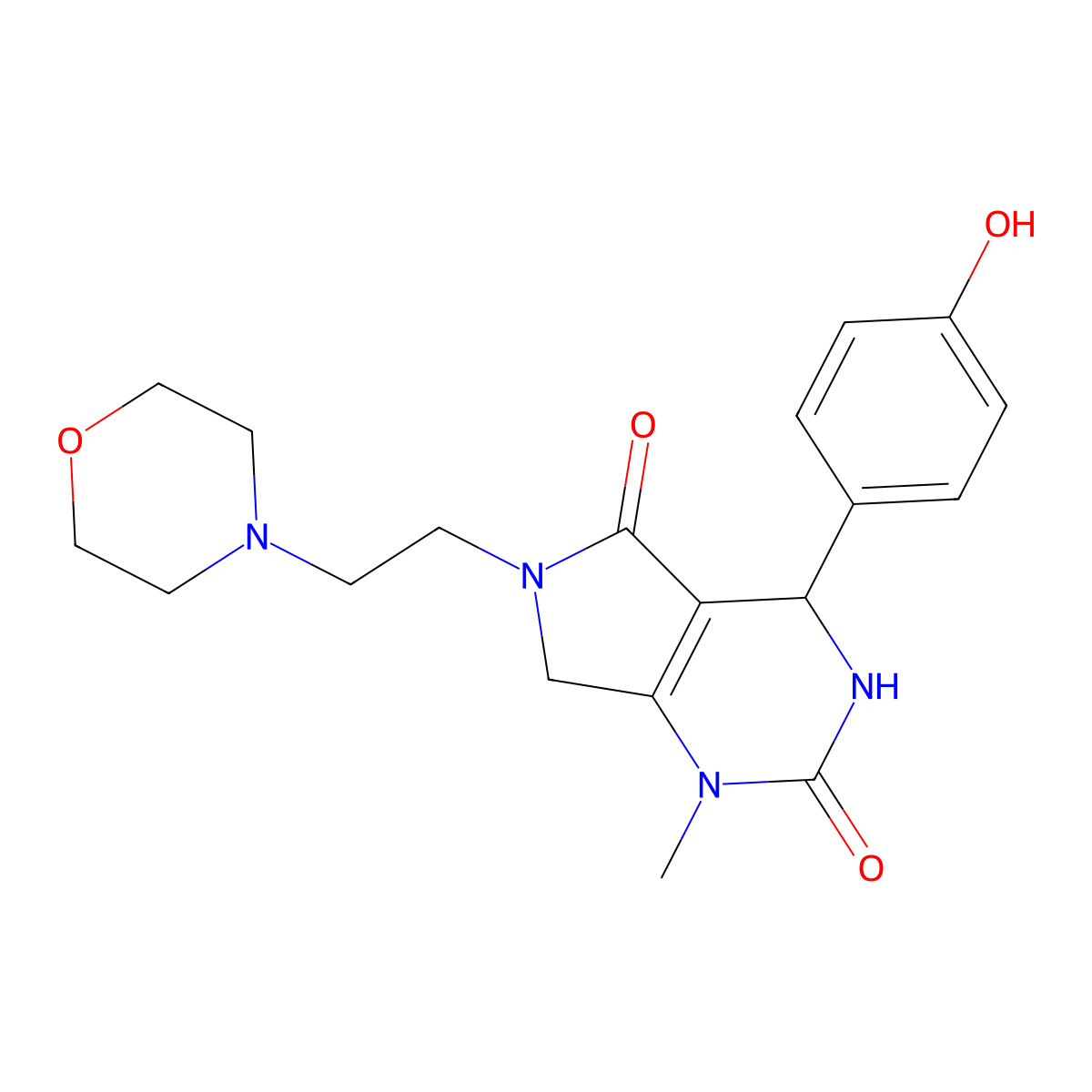 4-(4-hydroxyphenyl)-1-methyl-6-[2-(morpholin-4-yl)ethyl]-1H,2H,3H,4H,5H,6H,7H-pyrrolo[3,4-d]pyrimidine-2,5-dione molecular structure, CAS 1171697-47-4